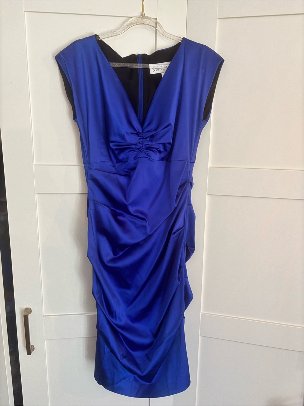 Sara Campbell Cobalt Blue Ruched Midi Dress Formal Cocktail Wedding Size 6